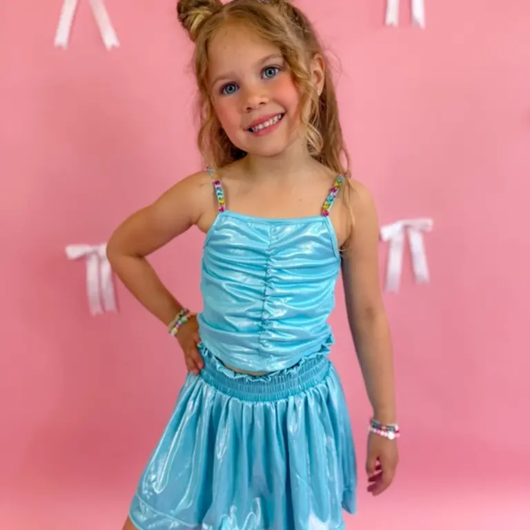 Ellie And Mila Blue Metallic Skort Set