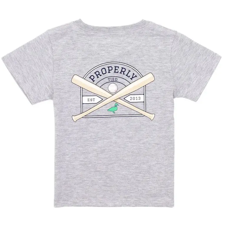 Properly Tied Baseball Shield Tee- Heather Grey