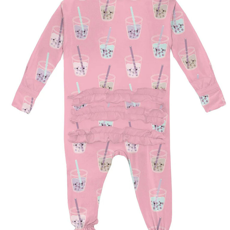 KicKee Pants Cake Pop Boba 2-Way Zipper Ruffle Footie