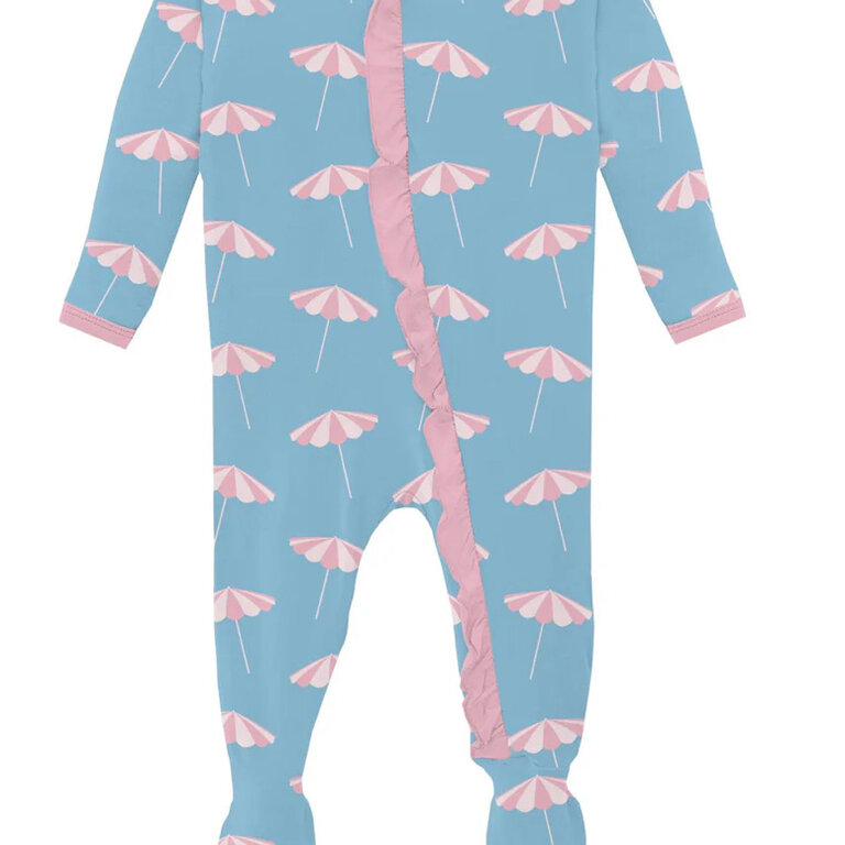 KicKee Pants Seaside Beach Umbrellas Ruffle 2-Way Zipper Footie