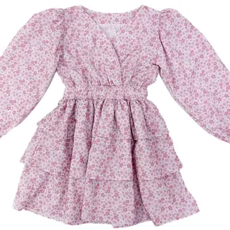 Be Elizabeth L/S Pink Floral Tiered Dress