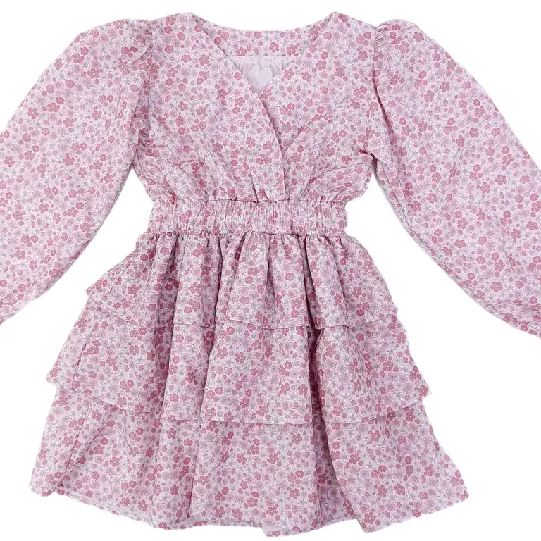 Be Elizabeth L/S Pink Floral Tiered Dress
