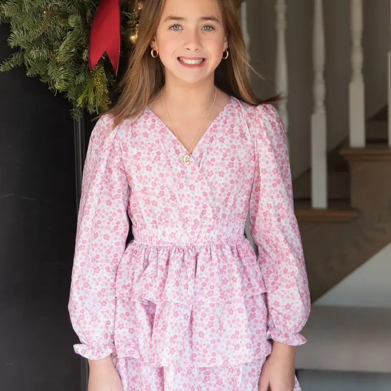 Be Elizabeth L/S Pink Floral Tiered Dress
