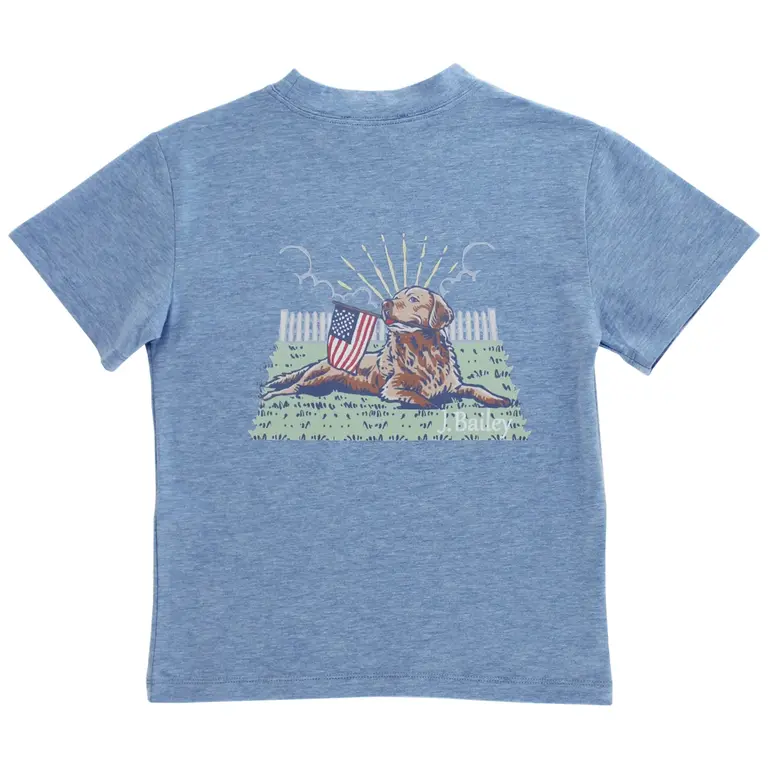 Bailey Boys Golden Retriever Logo Tee- Heathered Blue