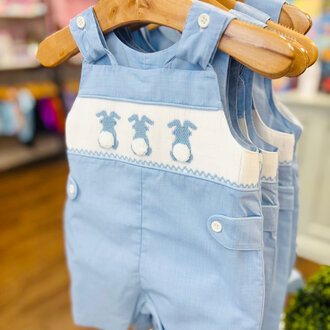 Hello Bebes! Light Blue Bunny Smocked Shortall
