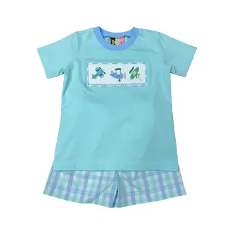 Banana Split Airplane Smocked Short Set