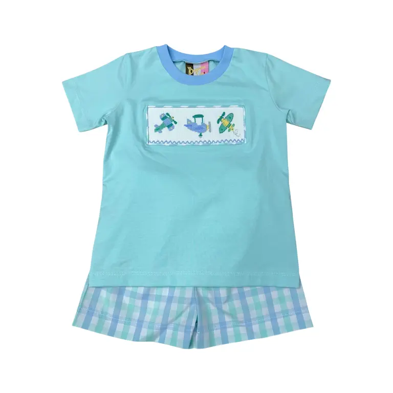 Banana Split Airplane Smocked Short Set