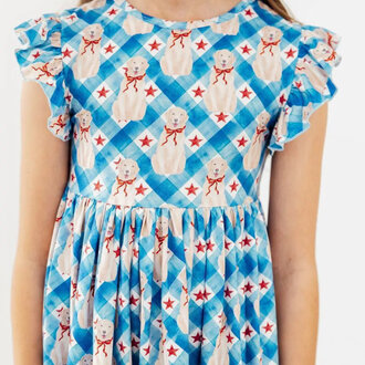 Mila & Rose Star Spangled Pups Flutter Sleeve Dress