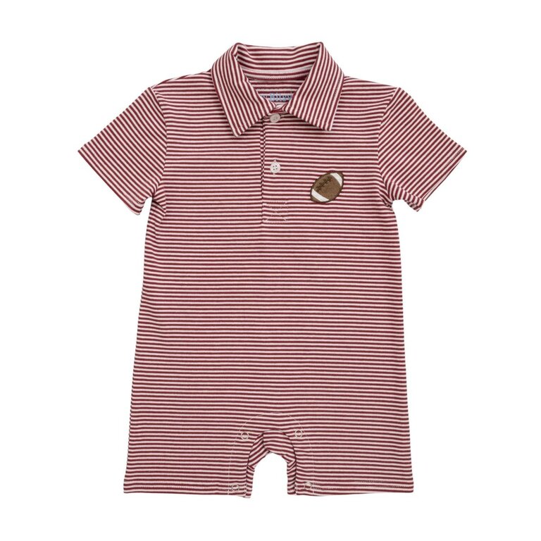 itsy bitsy Football Polo Romper- Garnet