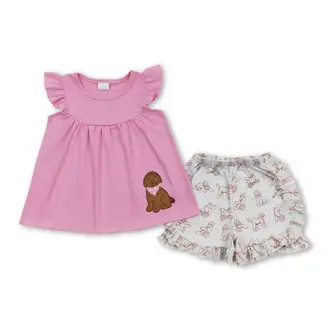 Yawoo Garments Flutter Sleeve Doodle Girl Short Set