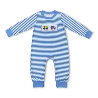 Yawoo Garments Long Sleeve Construction Stripe Romper