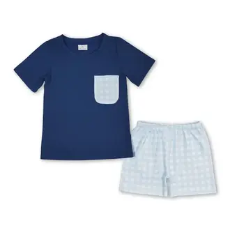 Yawoo Garments Blue and Plaid Short Set
