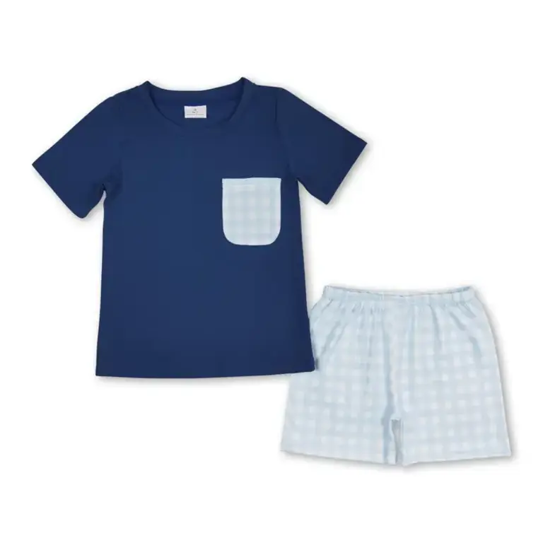 Yawoo Garments Blue and Plaid Short Set