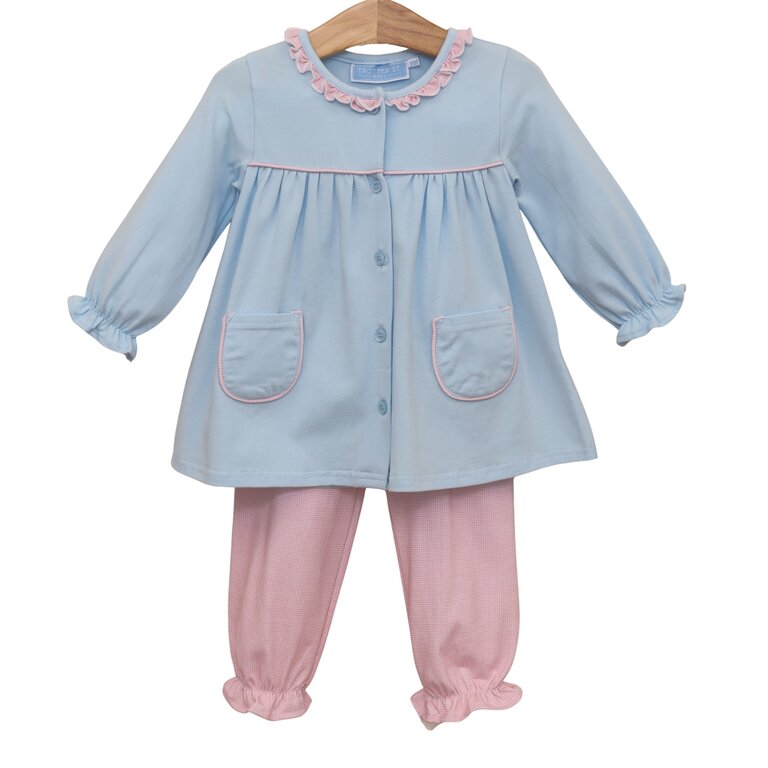 Trotter Street Kids Amelia Bloomer Set - Light Pink Microgingham/Light Blue