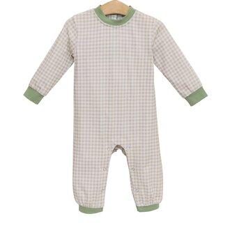 Trotter Street Kids Miller Romper - Khaki Gingham/Sage