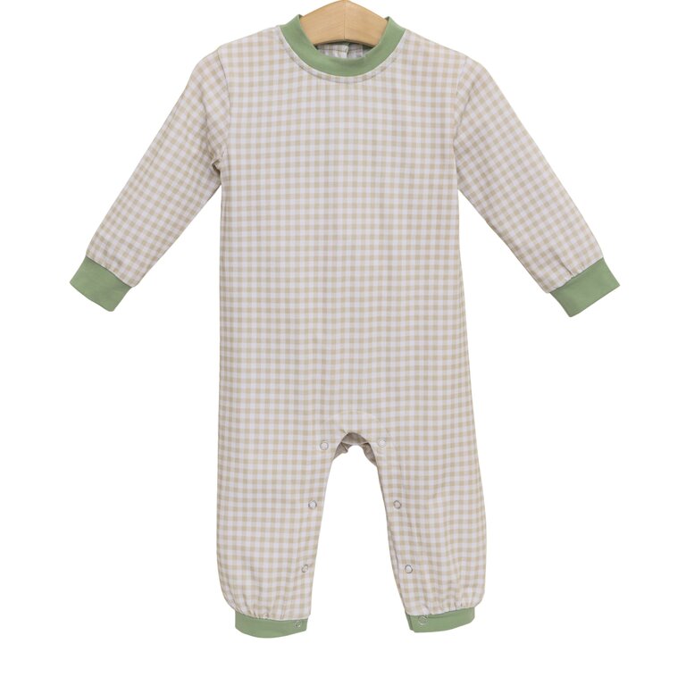 Trotter Street Kids Miller Romper - Khaki Gingham/Sage