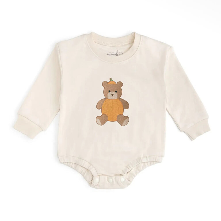 Sweet Wink Pumpkin Teddy Bear Patch LS Sweatshirt Bubble