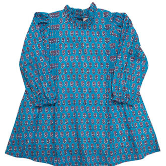 Smockingbird Sky Blue  Floral Block Print Dress