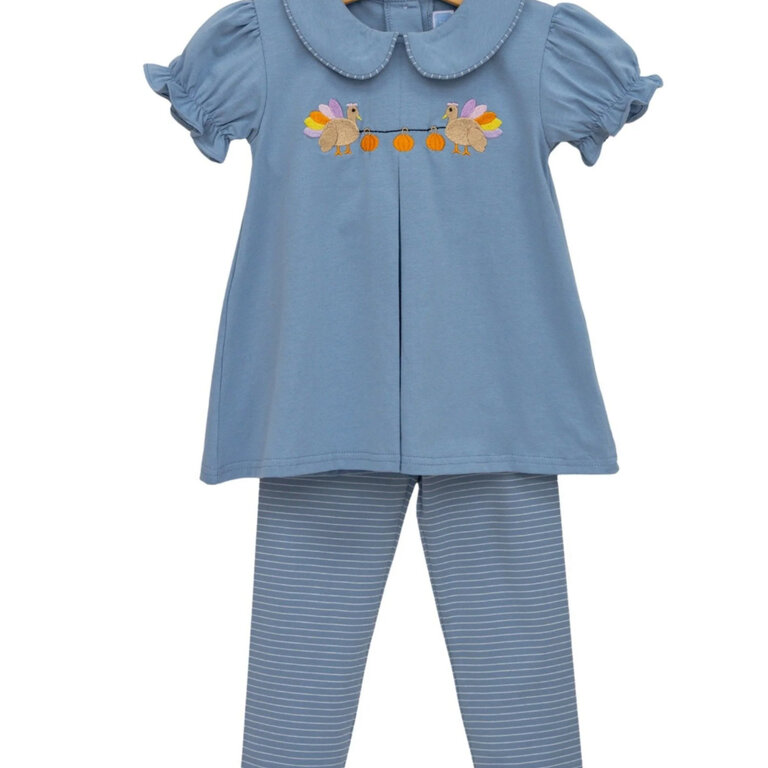 Trotter Street Kids Cobalt Blue Stripe Turkey Legging Set