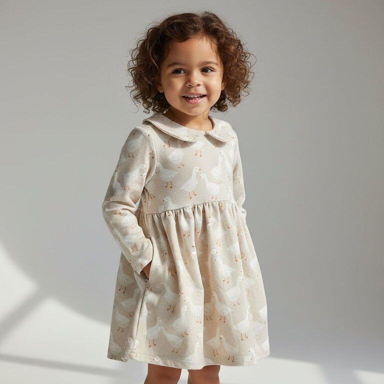 NTRL Co. Silly Goose Beige Peter Pan Collar Dress