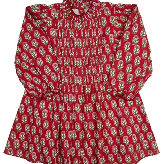 Smockingbird Crimson Petal Block Print Dress