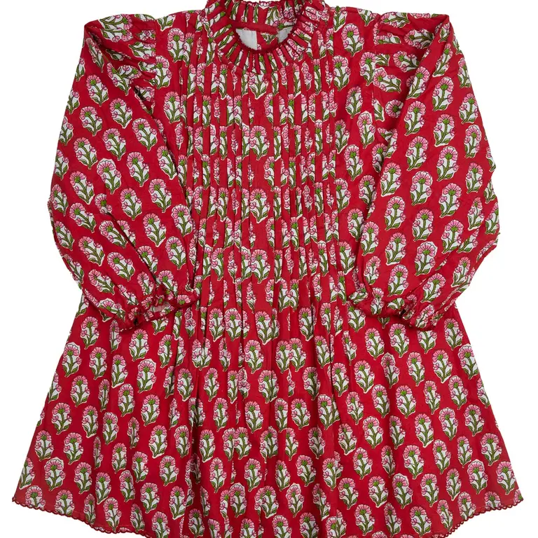 Smockingbird Crimson Petal Block Print Dress