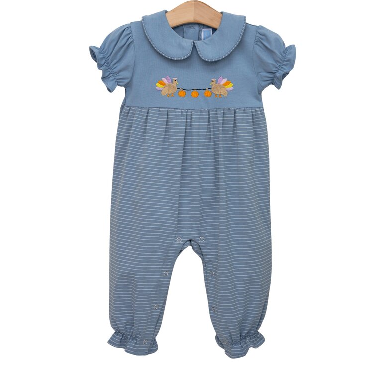 Trotter Street Kids Cobalt Blue Stripe Girl Turkey Bubble