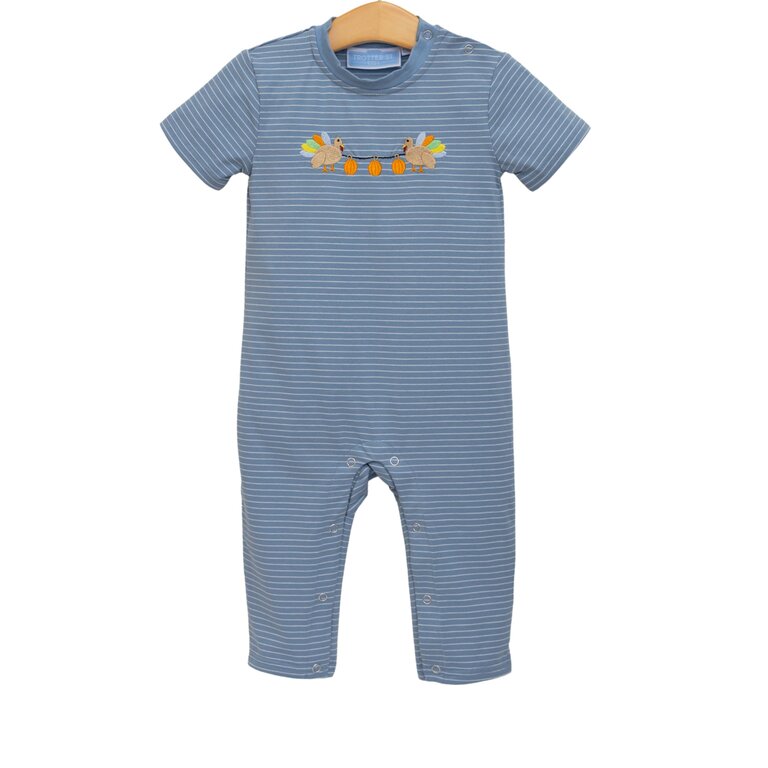 Trotter Street Kids Cobalt Blue Stripe Boy Turkey Romper