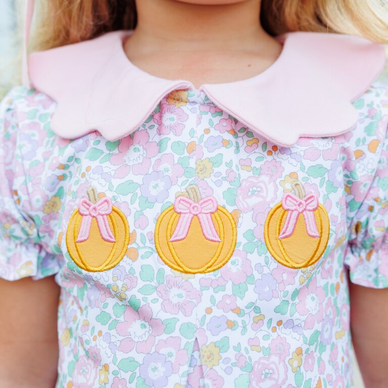 Trotter Street Kids Pumpkin Floral Collared Dress