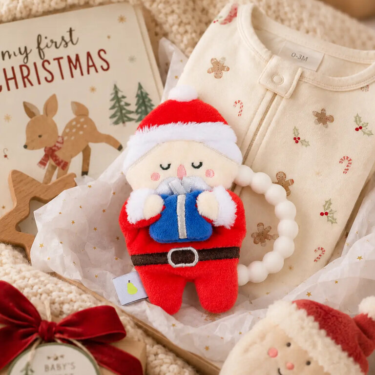 Pearhead Santa with Present Baby Crinkle Teether Toy