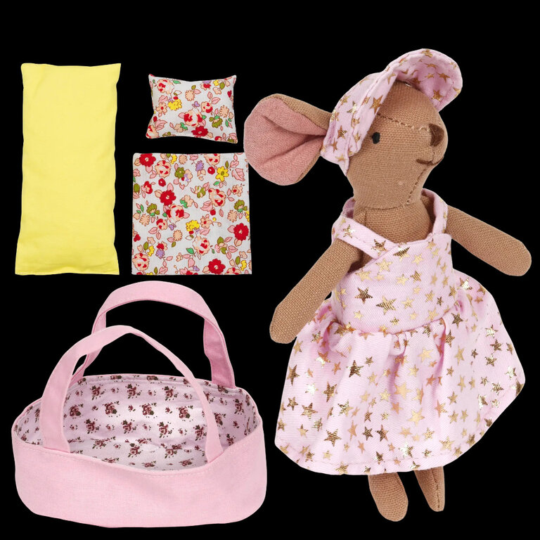 Levlovs Mouse & Carry Cot Set Gold Dress