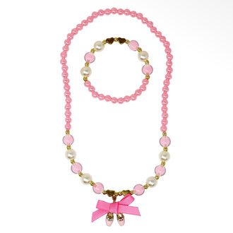 Pink Poppy Ballerina Bow Necklace & Bracelet Set
