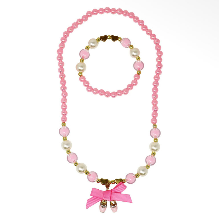 Pink Poppy Ballerina Bow Necklace & Bracelet Set