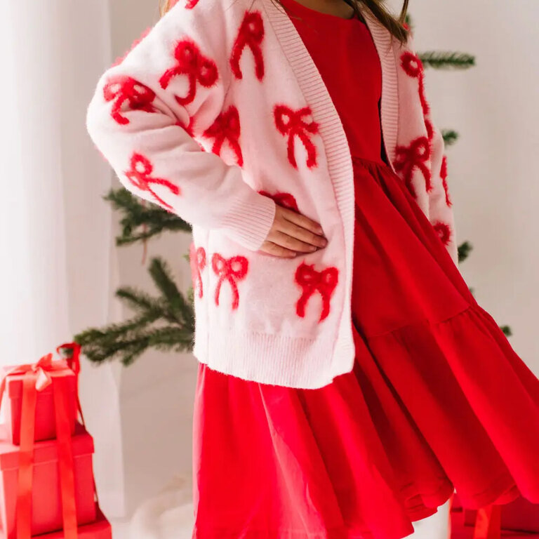 Ollie Jay Red & Pink Bow Knit Cardigan