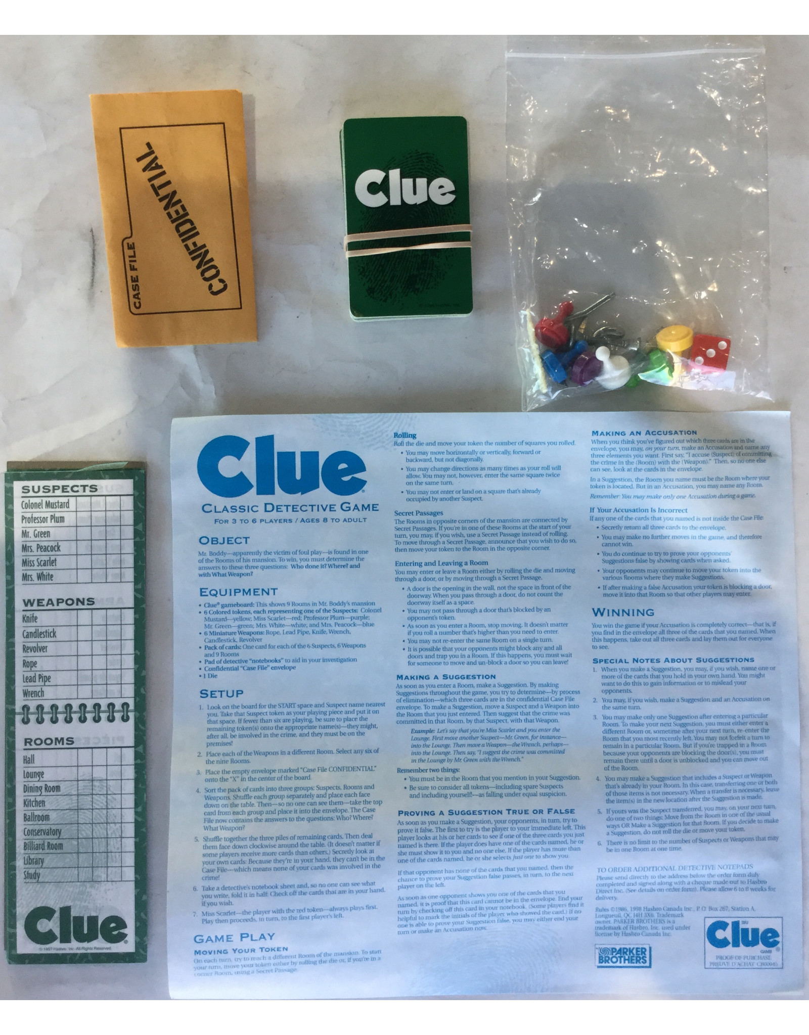 PARKER BROTHERS Clue (1949) (Made in 1996) (used)