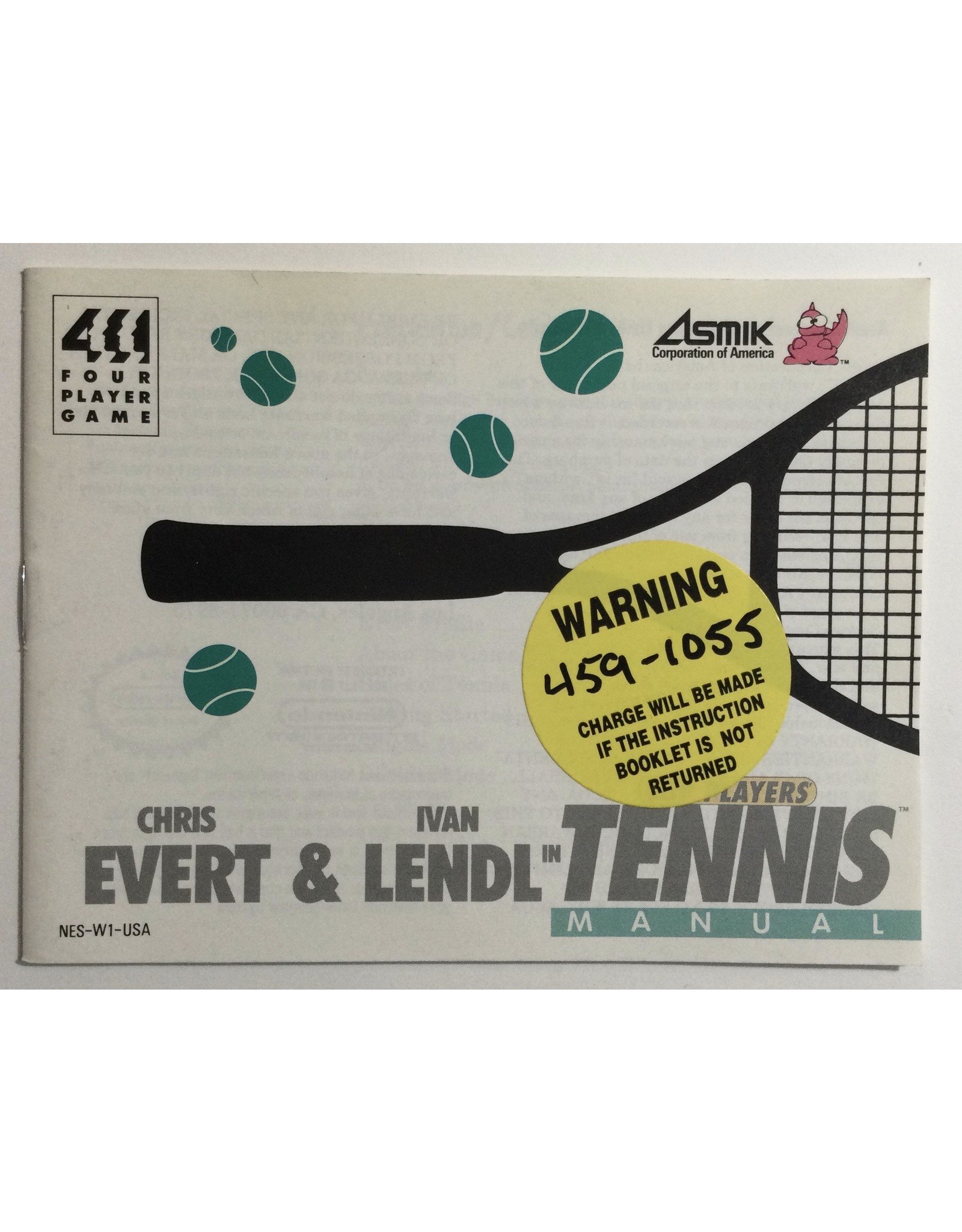ASMIK Corporation of America Chris Evert & Lendl in Tennis for Nintendo Entertainment system (NES) - CIB