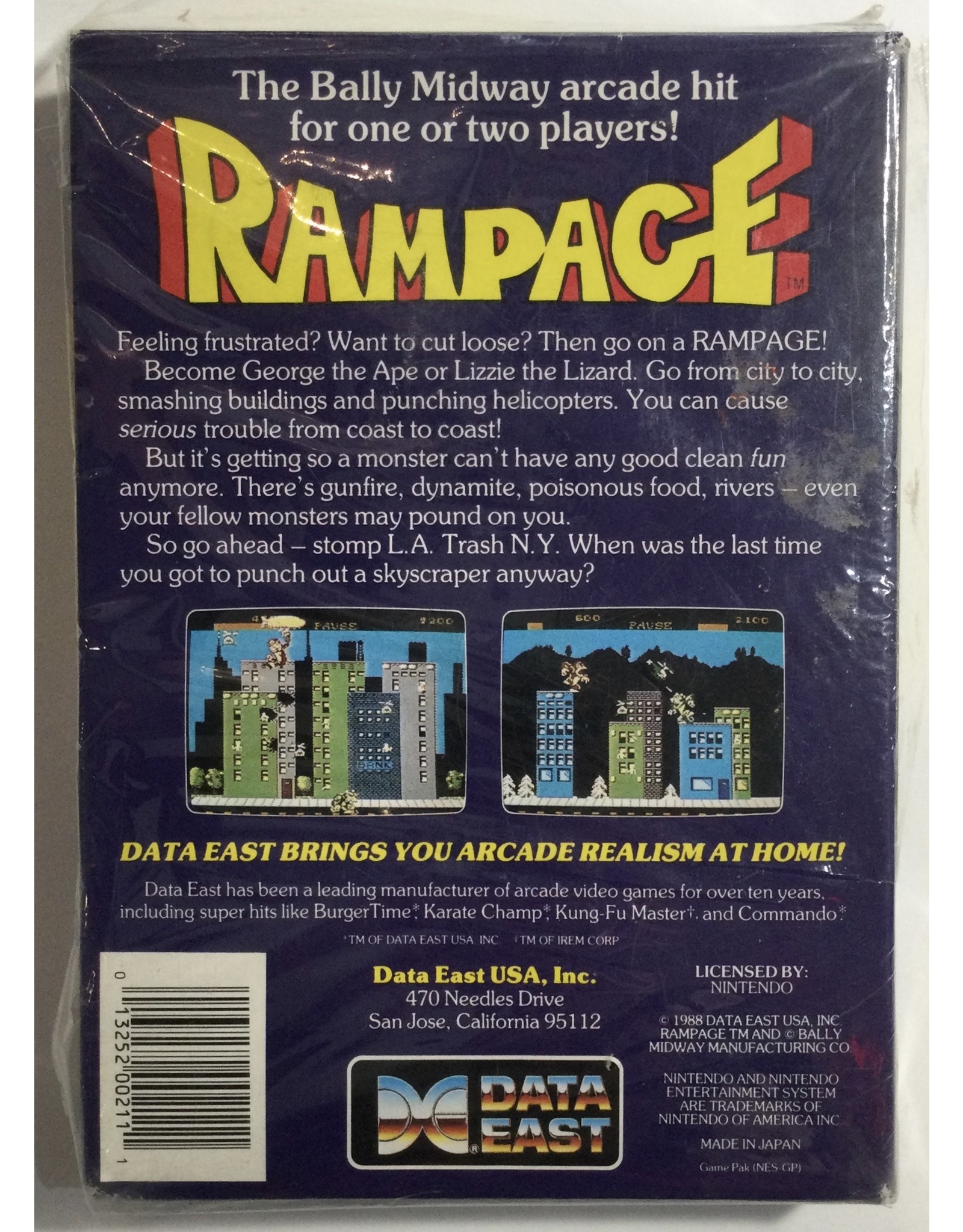 DATA EAST Rampage for Nintendo Entertainment System (NES) - CIB