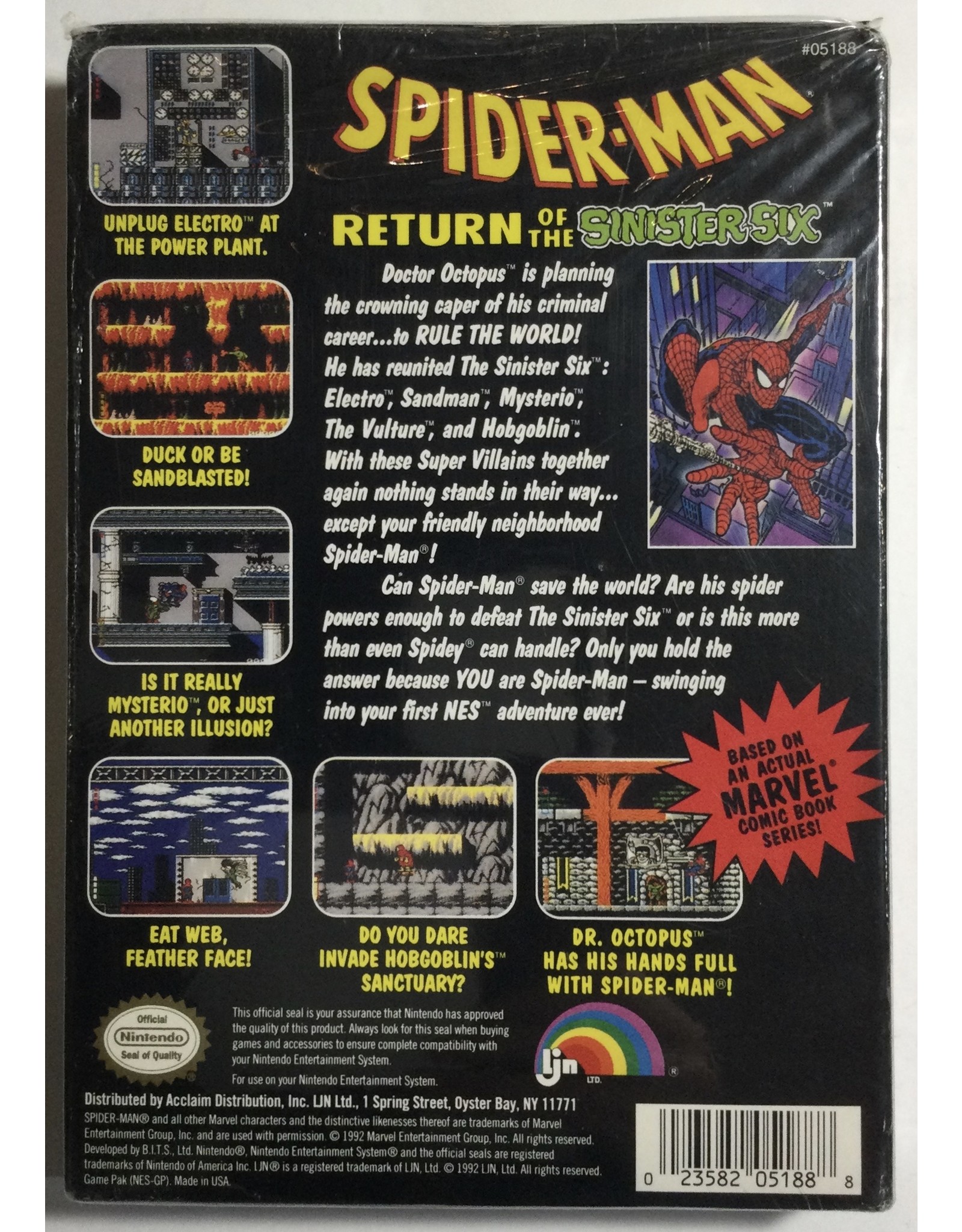 LJN Spiderman Return of the Sinister Six for Nintendo Entertainment System (NES)