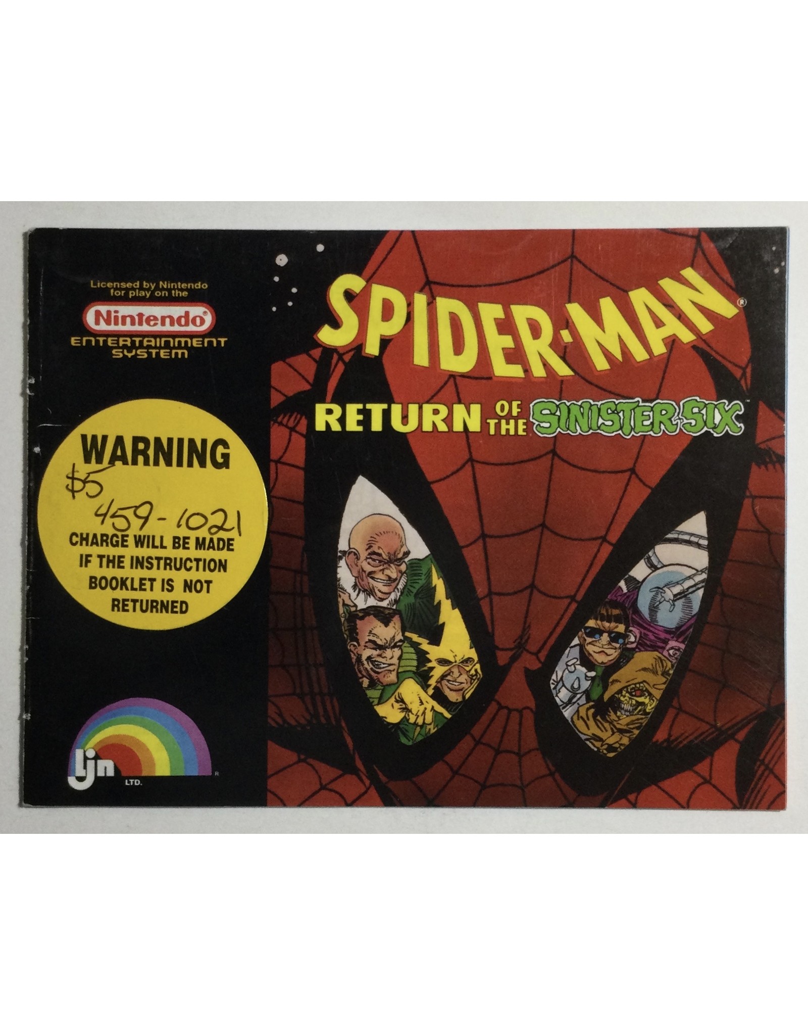 LJN Spiderman Return of the Sinister Six for Nintendo Entertainment System (NES)