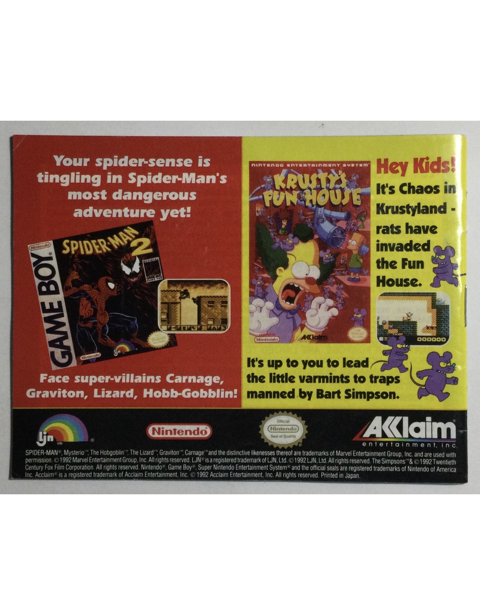 LJN Spiderman Return of the Sinister Six for Nintendo Entertainment System (NES)