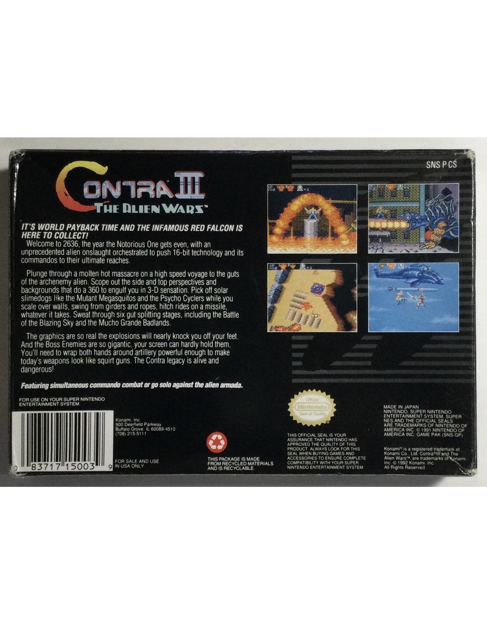 KONAMI Contra III the Alien Wars  for Super Nintendo Entertainment System (SNES) - CIB