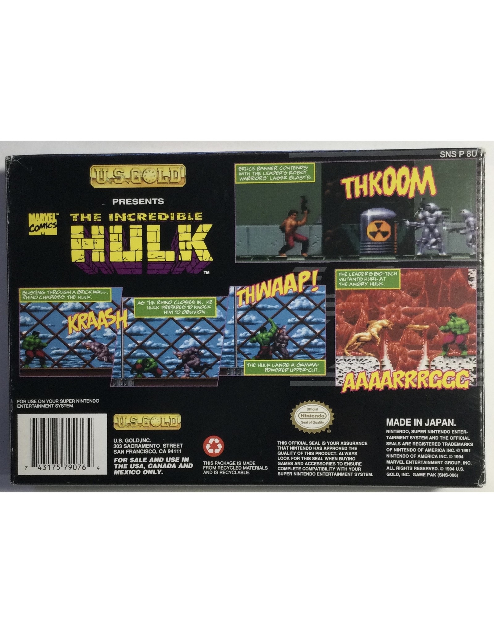 U.S. GOLD The Incredible Hulk for Super Nintendo Entertainment System (SNES)