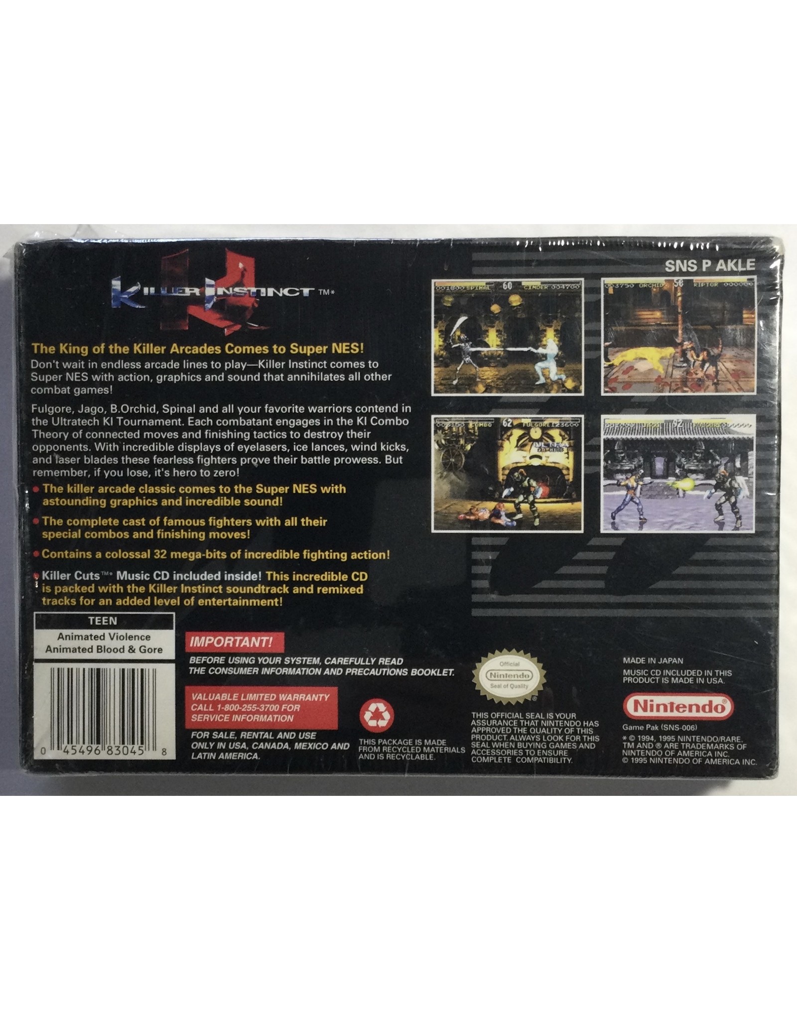 Nintendo Killer Instinct for Super Nintendo Entertainment System (SNES)