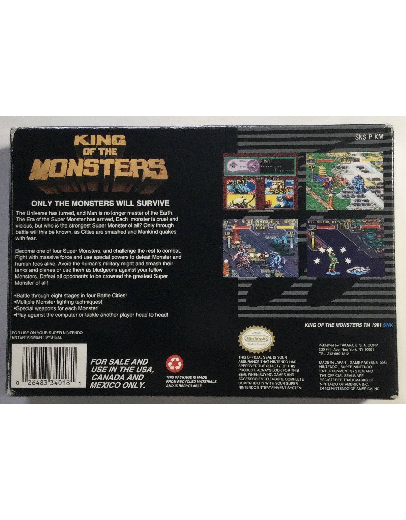 TAKARA King of the Monsters for Super Nintendo Entertainment System (SNES)