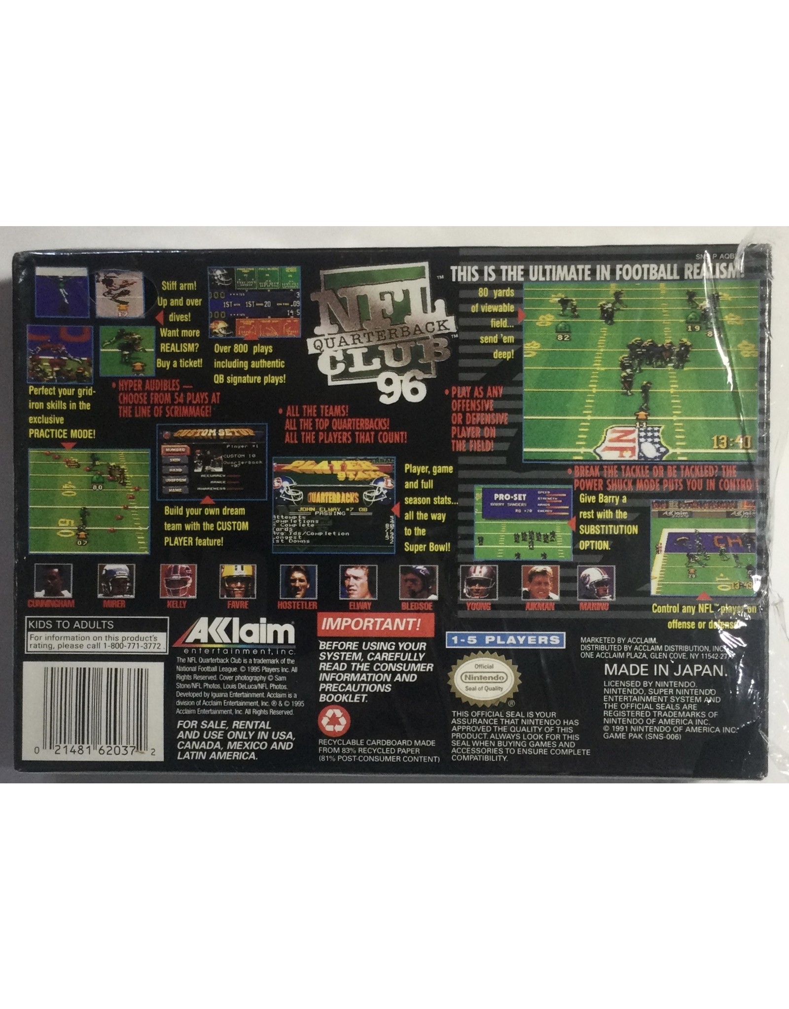 ACCLAIM NFL Quarterback Club '96 for Super Nintendo Entertainment System (SNES)