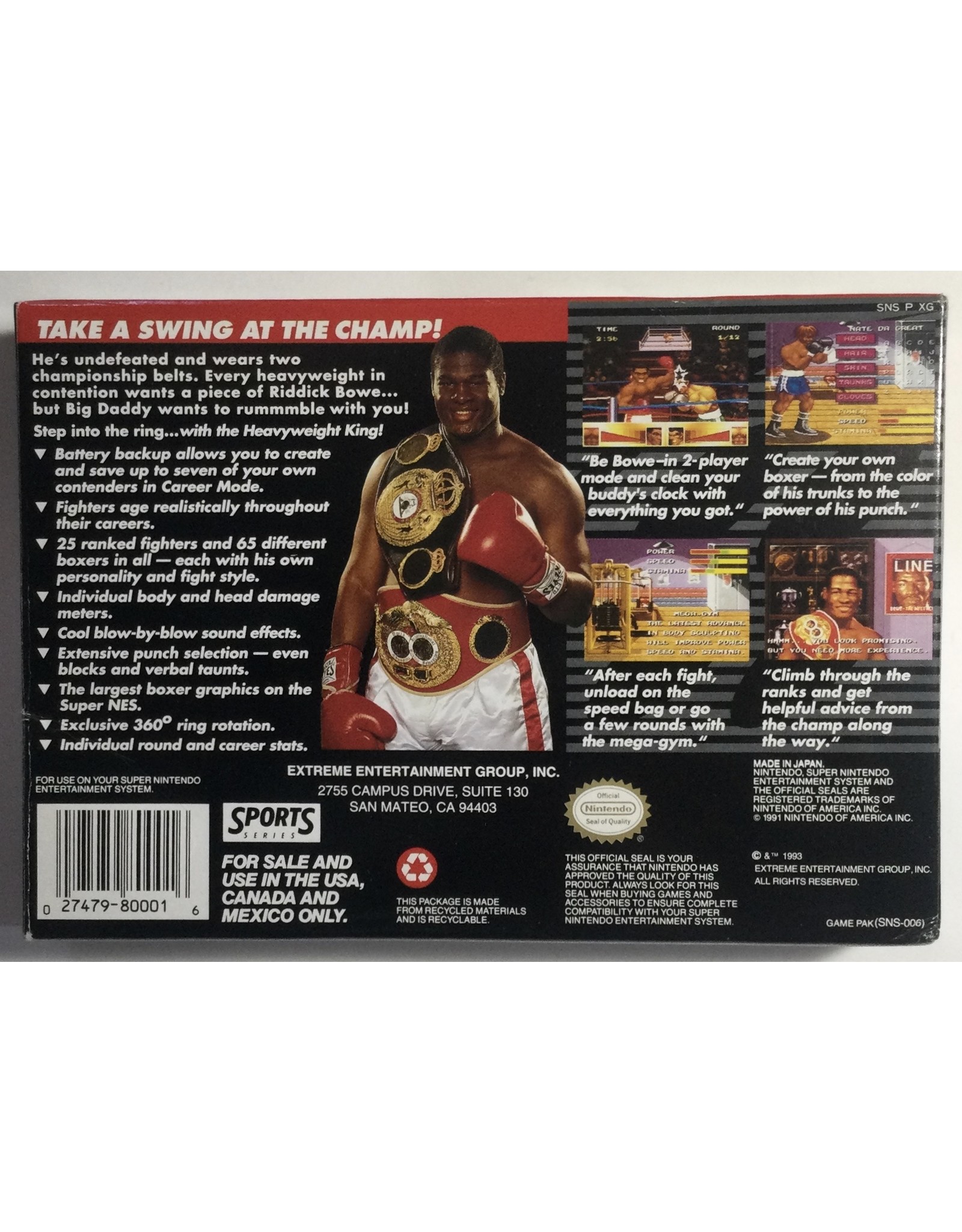 EXTREME ENTERTAINMENT GROUP Riddick Bowe Boxing for Super Nintendo Entertainment System (SNES) - CIB