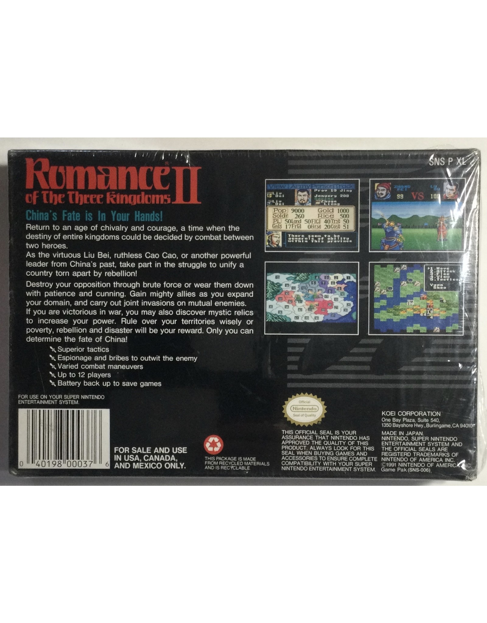 KOEI Romance of the Three Kingdoms for Super Nintendo Entertainment System (SNES) - CIB