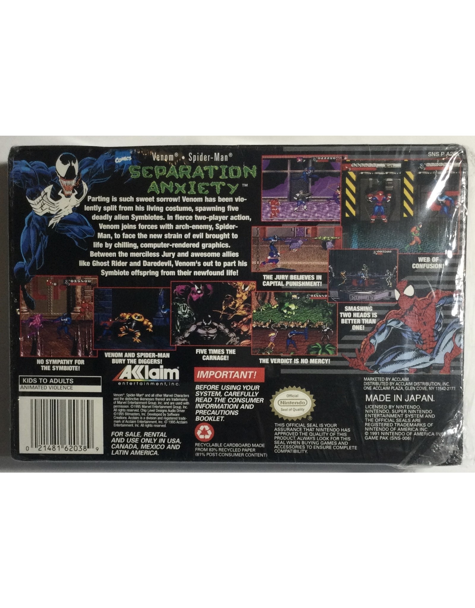 ACCLAIM Separation Anxiety for Super Nintendo Entertainment System (SNES) - CIB