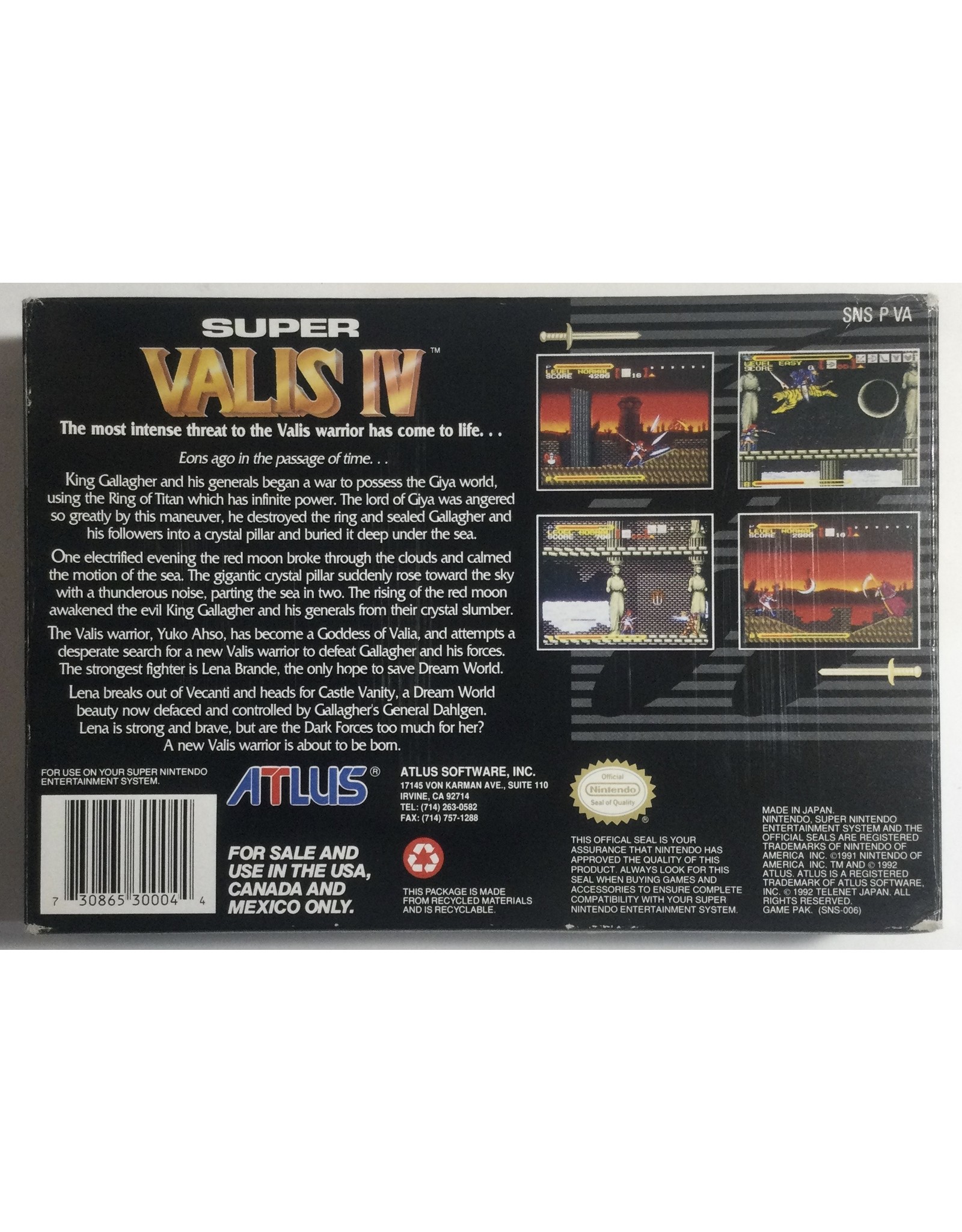 ATLUS Super Valis IV for Super Nintendo Entertainment System (SNES)