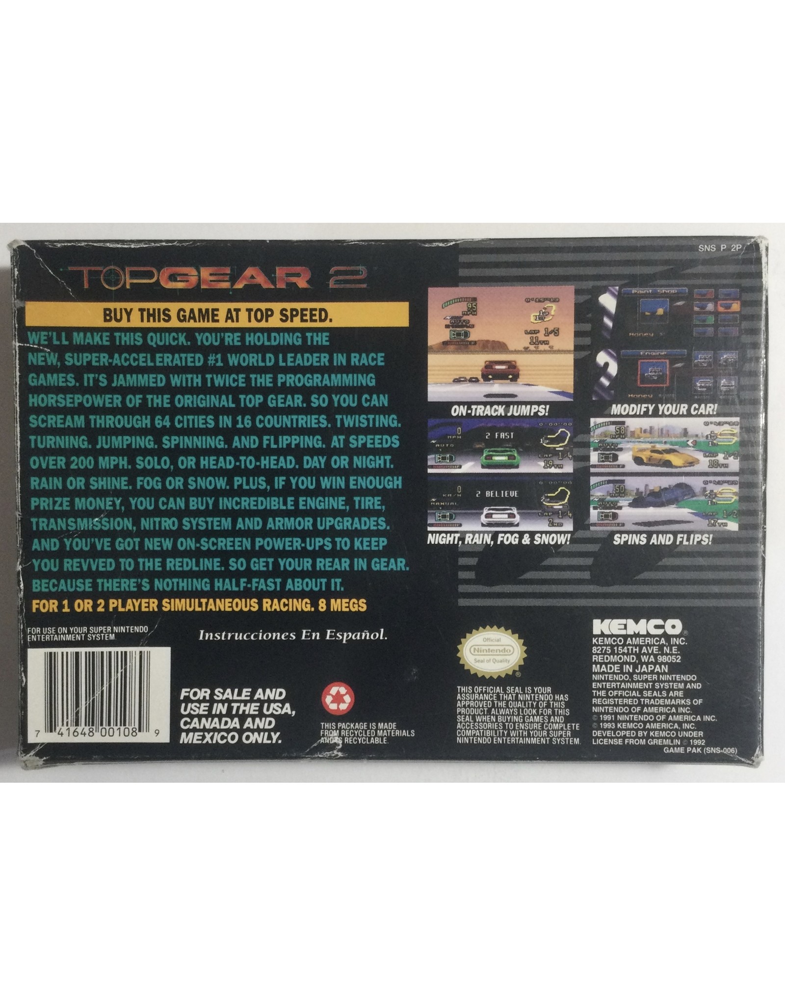 KEMCO SEIKA Top Gear 2 for Super Nintendo Entertainment System (SNES)